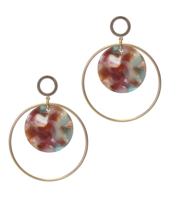 ORGANIC CELLULOSE DISC AND METAL HOOP DROP EARRING