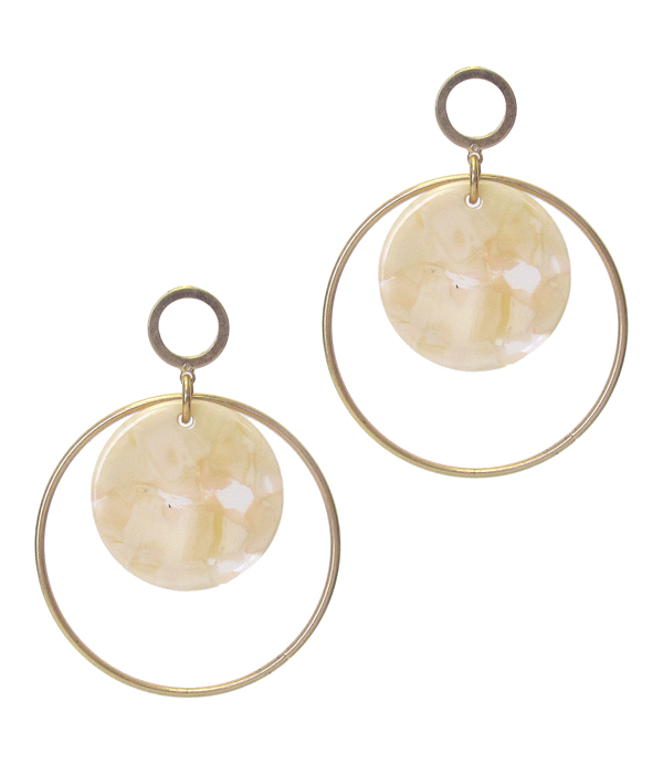 ORGANIC CELLULOSE DISC AND METAL HOOP DROP EARRING