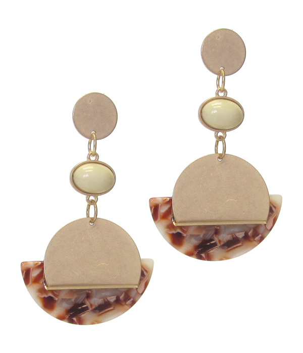 ORGANIC CELLULOSE HALF DISC METAL EARRING