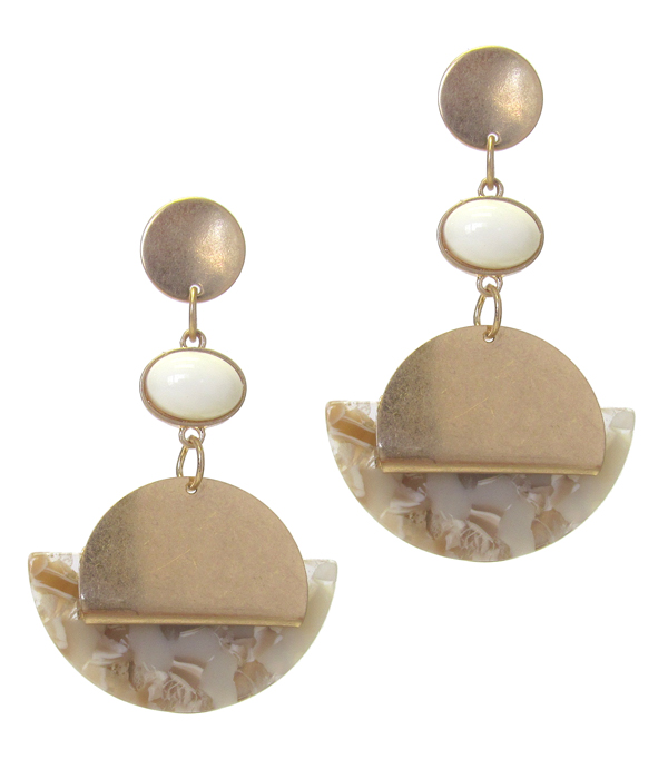 ORGANIC CELLULOSE HALF DISC METAL EARRING