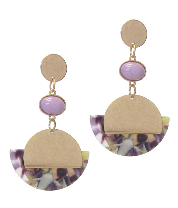 ORGANIC CELLULOSE HALF DISC METAL EARRING