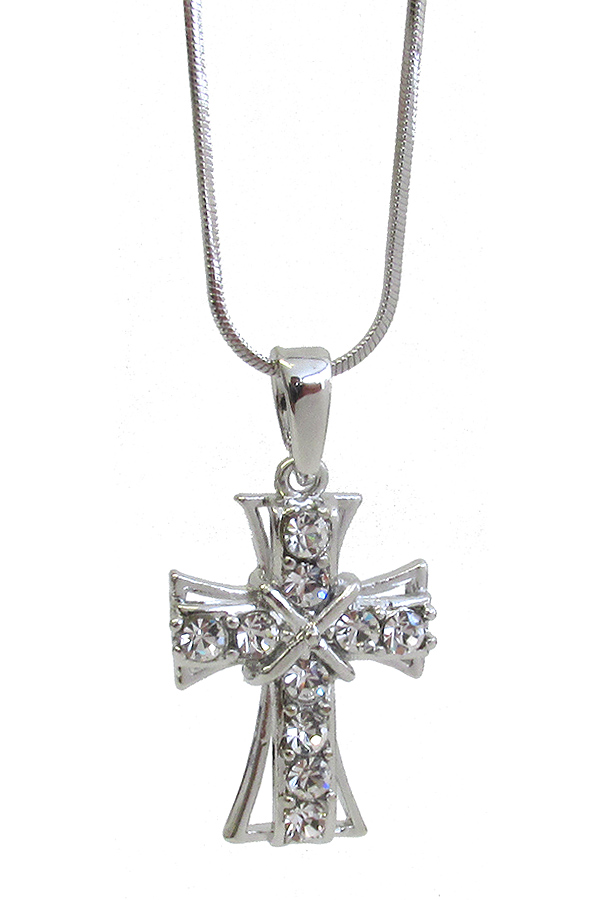 WHITEGOLD PLATING CRYSTAL CROSS PENDANT NECKLACE