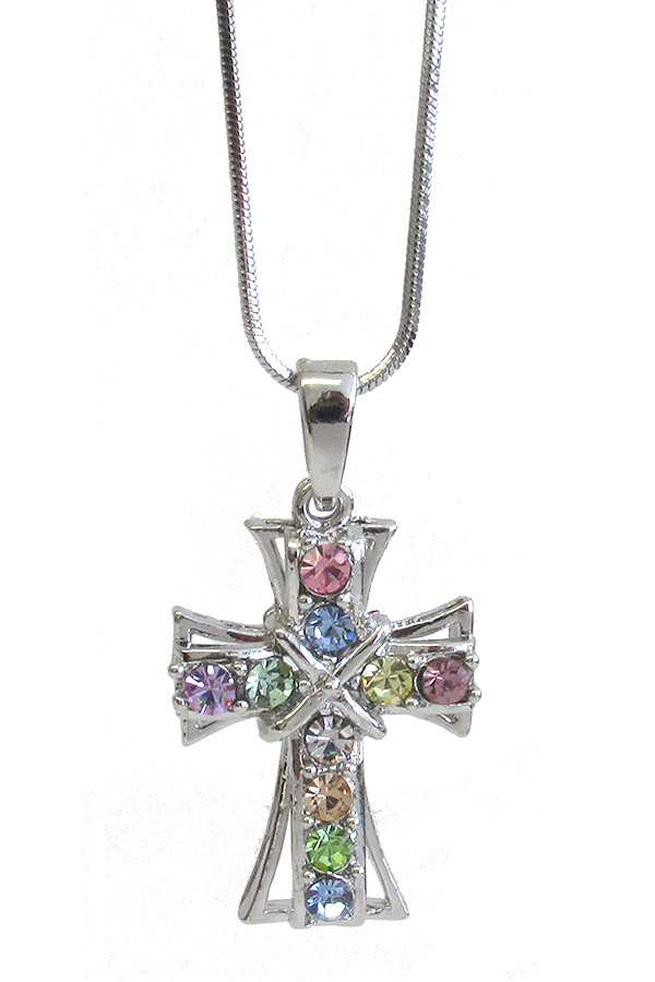 WHITEGOLD PLATING CRYSTAL CROSS PENDANT NECKLACE