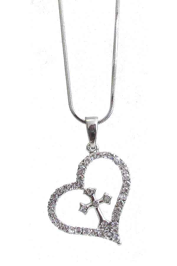 Made in korea whitegold plating crystal heart pendant necklace