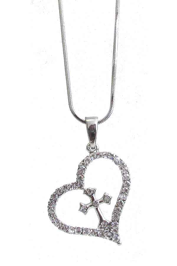 WHITEGOLD PLATING CRYSTAL HEART PENDANT NECKLACE