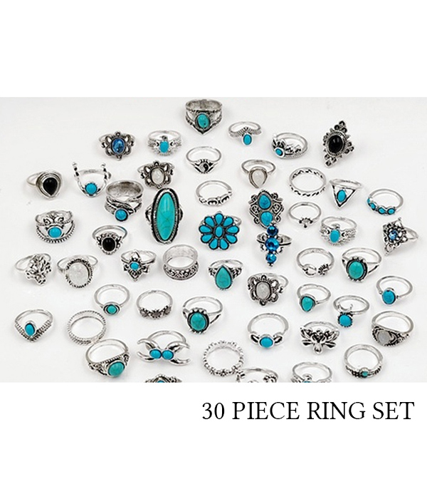 VALUE PACK - 30 PIECE ASSORT TURQUOISE RING SET