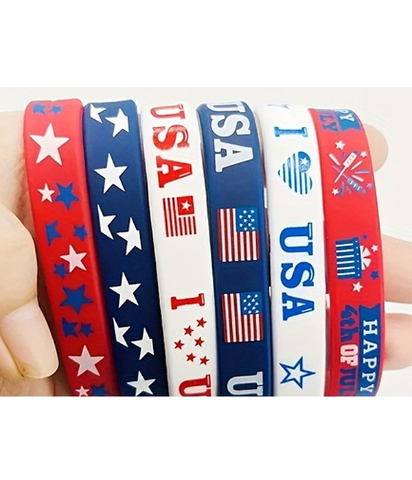 Value pack - 6 piece patriotic american flag silicone rubber wrist band
