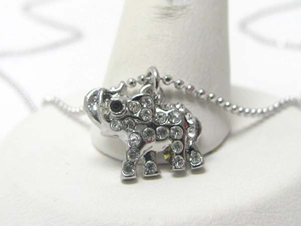 Made in korea whitegold plating crystal stud small elephant pendant necklace