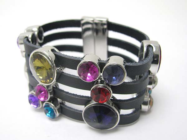 CRYSTAL BUBBLE MULTI ROW MAGNETIC CLASP SUEDE CORD BRACELET