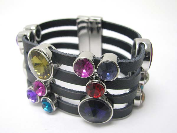 Crystal bubble multi row magnetic clasp suede cord bracelet
