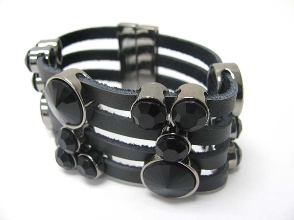 Crystal bubble multi row magnetic clasp suede cord bracelet