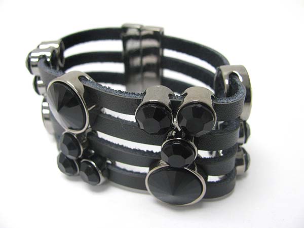 CRYSTAL BUBBLE MULTI ROW MAGNETIC CLASP SUEDE CORD BRACELET