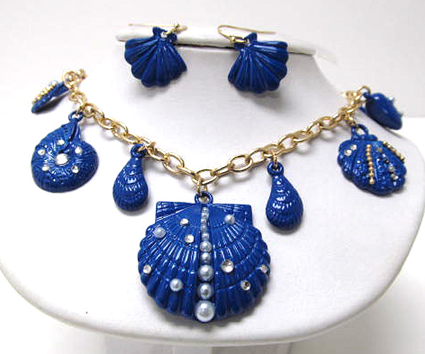 Multi seed beads and pear on sea life theme charm fashion colorful dangle necklace earring set