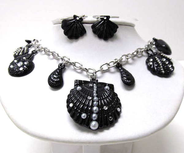 Multi seed beads and pear on sea life theme charm fashion colorful dangle necklace earring set