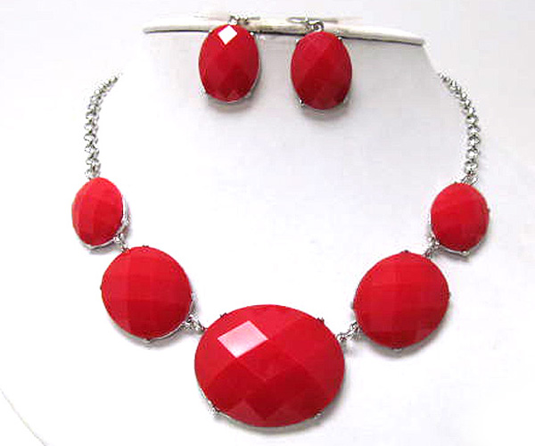 Oval acryl patern fashion colorful chian necklace earring set