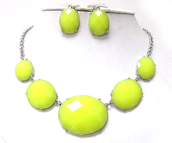 Oval acryl patern fashion colorful chian necklace earring set
