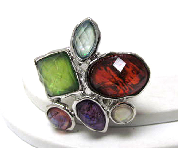 Multi fashion shape shell stone stretch ring