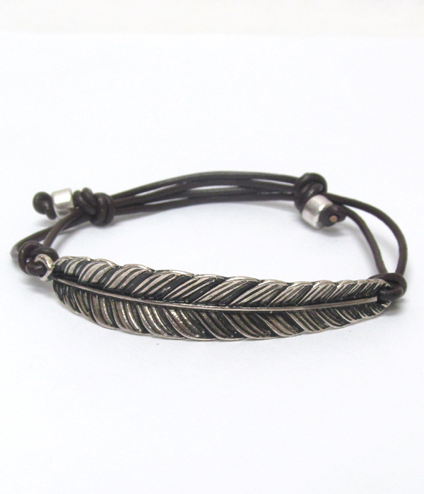 Vintage metal feather pull and tie bracelet