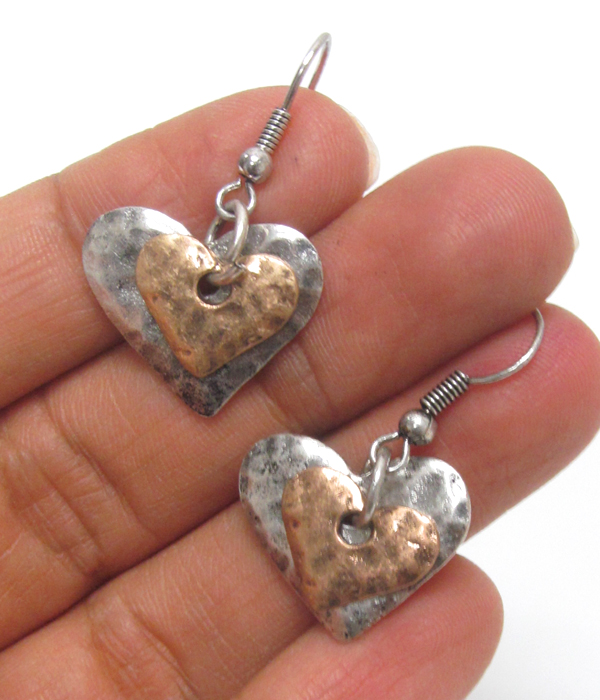 VINTAGE METAL DOUBLE HEART EARRINGS