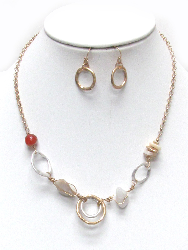 Vintage metal and stone link necklace set 