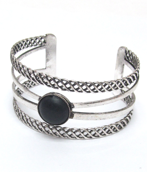 Retro vintage round stone metal cuff bangle