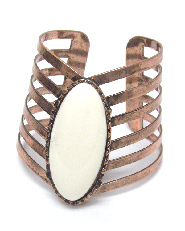 Retro vintage oval stone metal glam cuff bangle