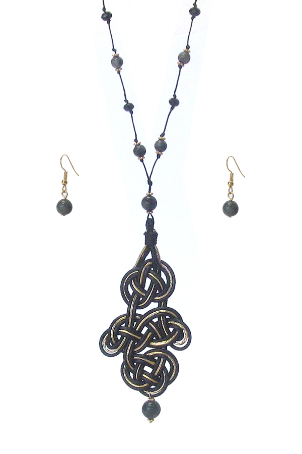 KNOT PENDANT AND SEMI PRECIOUS STONE CHAIN LONG NECKLACE SET