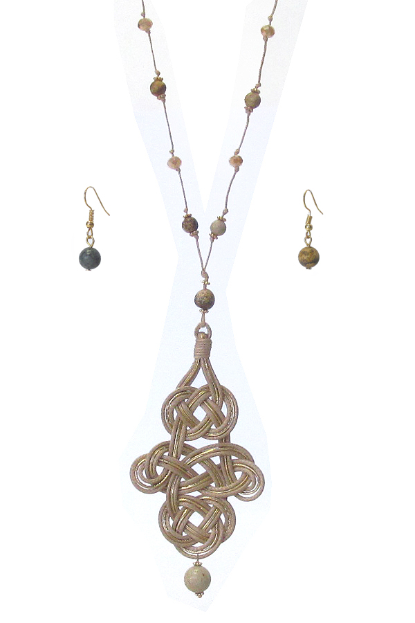 KNOT PENDANT AND SEMI PRECIOUS STONE CHAIN LONG NECKLACE SET