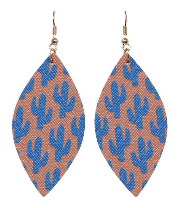 CACTUS PRINT FAUX LEATHER MARQUISE EARRING