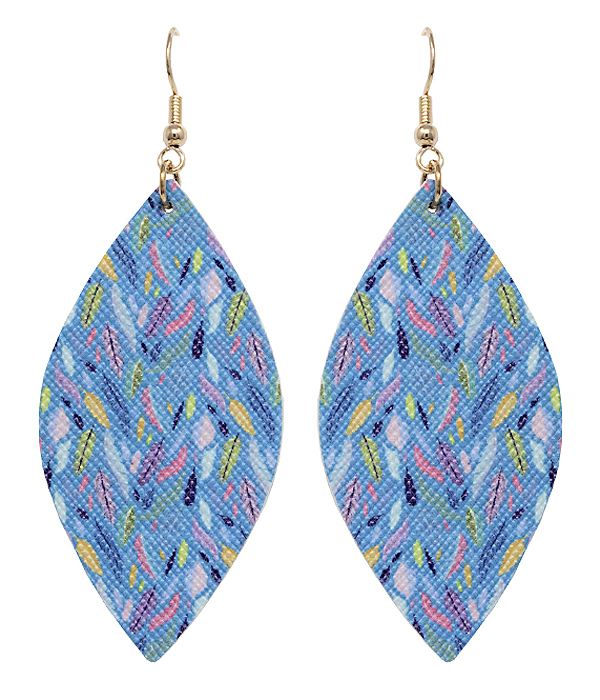 FEATHER PRINT FAUX LEATHER MARQUISE EARRING