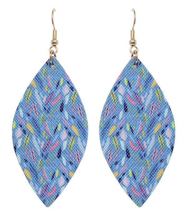 Feather print faux leather marquise earring