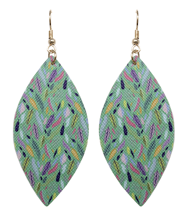 Feather print faux leather marquise earring