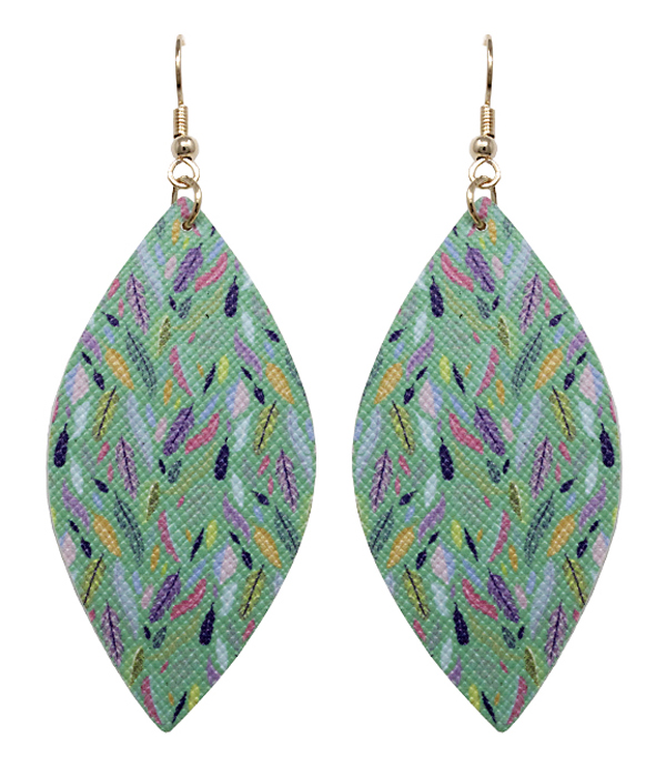 FEATHER PRINT FAUX LEATHER MARQUISE EARRING