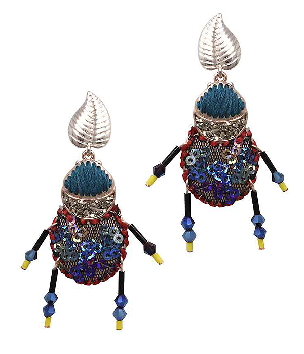 Sequin and stitch art tropical bug earring