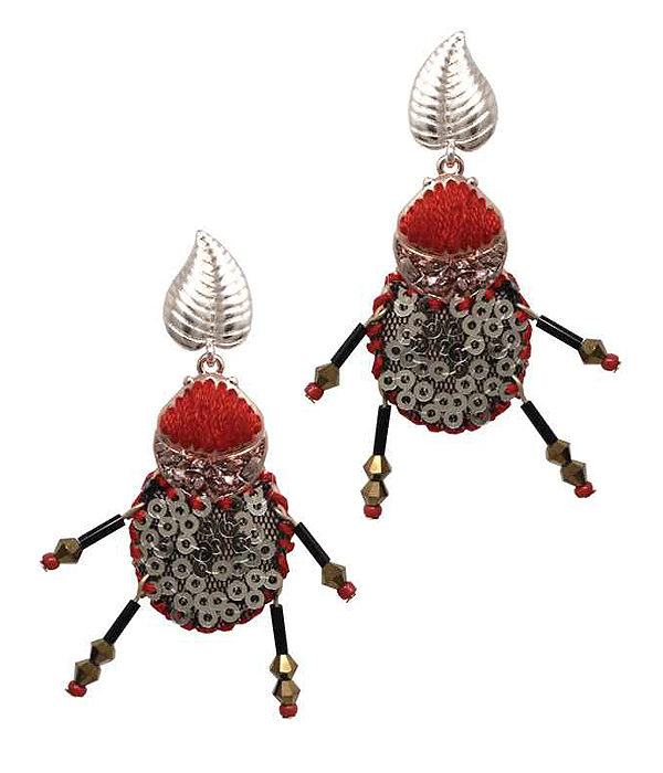Sequin and stitch art tropical bug earring