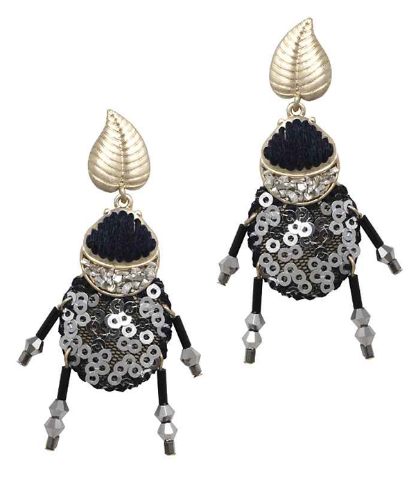 Sequin and stitch art tropical bug earring