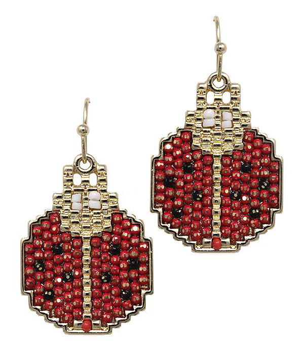 HANDMADE SEEDBEAD CRAFT LADY BUG EARRING