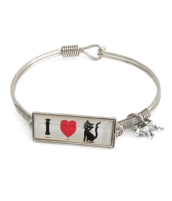 PET LOVERS THEME WIRE BANGLE BRACELET - I LOVE CAT