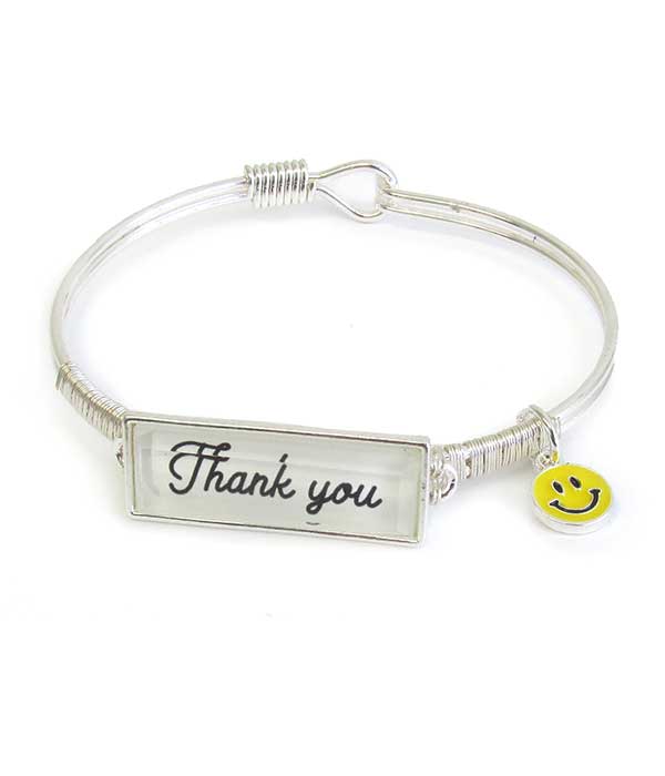 Wire bangle bracelet - thank you
