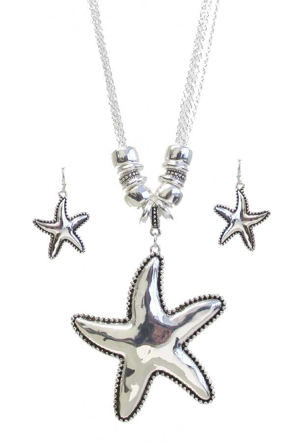 HAMMERED METAL PENDANT NECKLACE SET - STARFISH