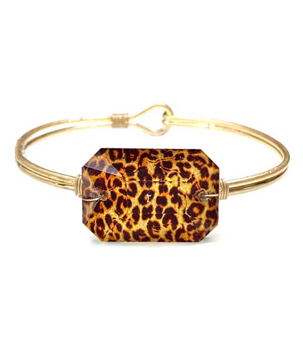 Facet glass wire bangle bracelet