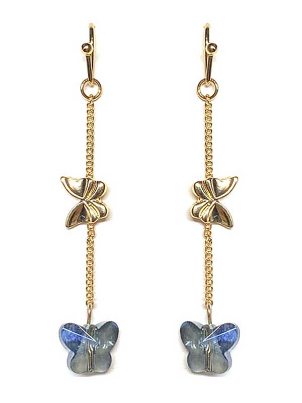 Facet glass butterfly drop earring