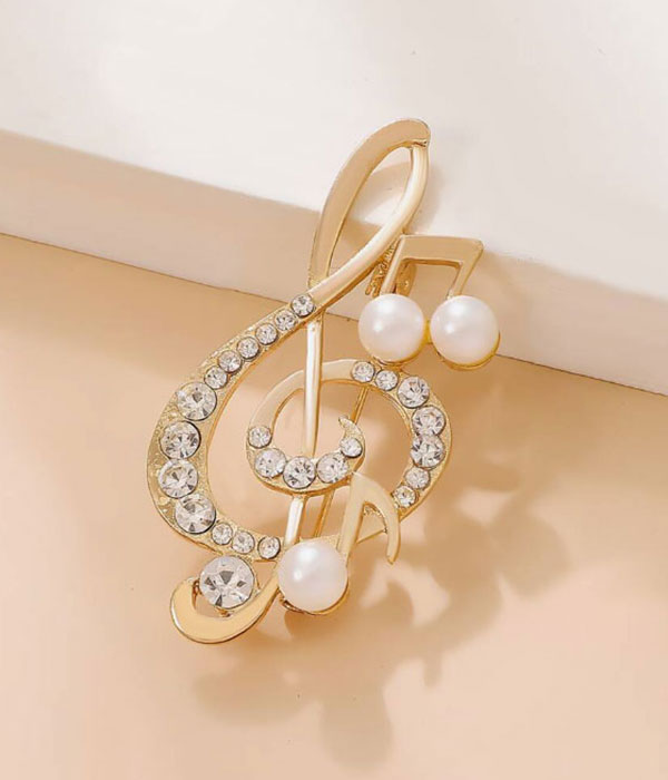 Rhinestone music note brooch