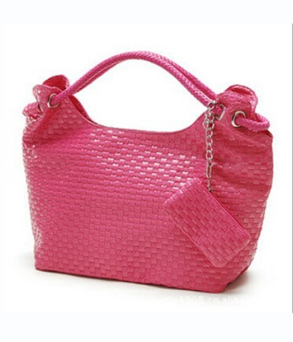 Knit pattern pu leather shoulder bag -interior slot pocket cell phone pocket interior zipper pocket