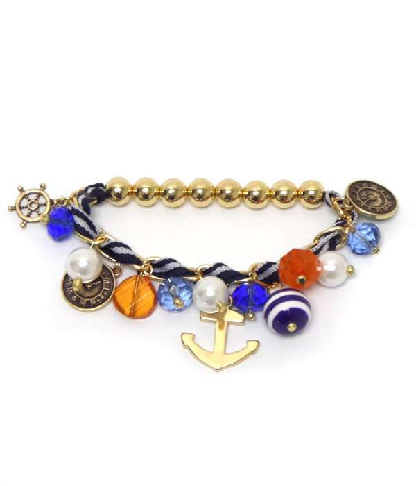 Nautical theme anchor charm stretch bracelet