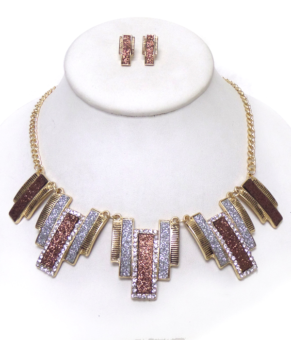 Multi crystal bar link drop necklace set