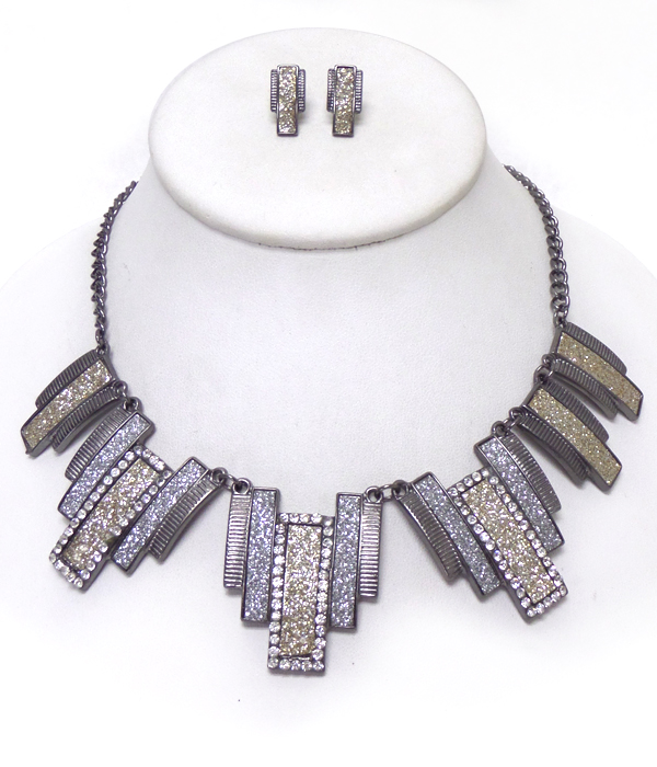 Multi crystal bar link drop necklace set