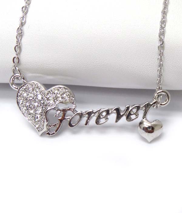 Made in korea whitegold plating crystal forever heart pendant necklace