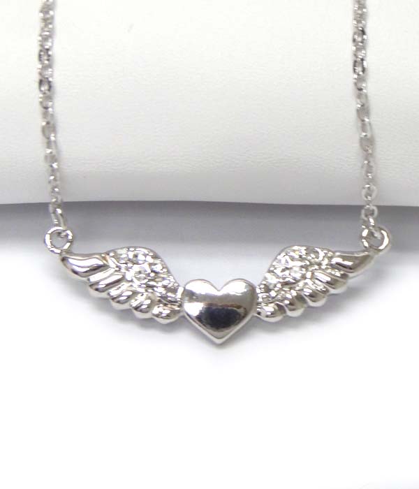 Made in korea whitegold plating crystal heart wings  pendant necklace