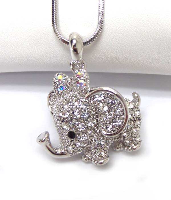 Made in korea whitegold plating crystal elephant pendant necklace